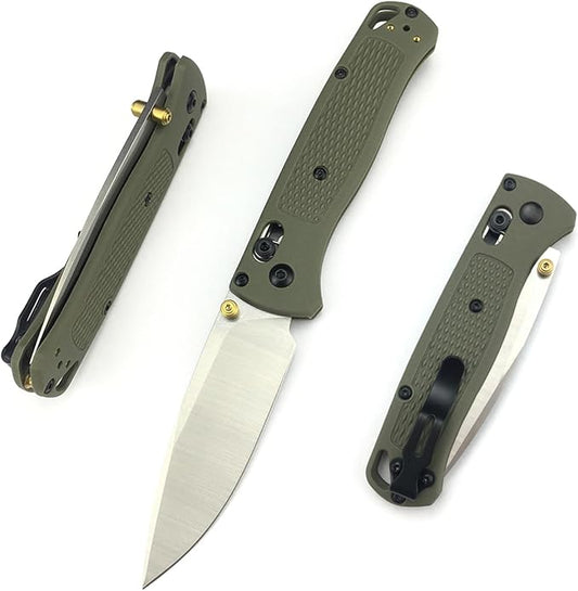 Everyday Carry Bugout Knife, Folding Pocket Knife with 3'' 8Cr13MoV Blade, Plain Edge, Green Glass Reinforced Nylon Grivory Handle with Belt Clip, Axis Lock, Thumb Stud