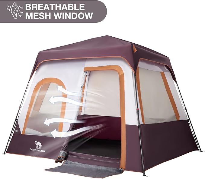 CAMEL CROWN Cabin Tent with 1-Minute Setup, 4/6 Person Instant Tent with Weatherproof Floor