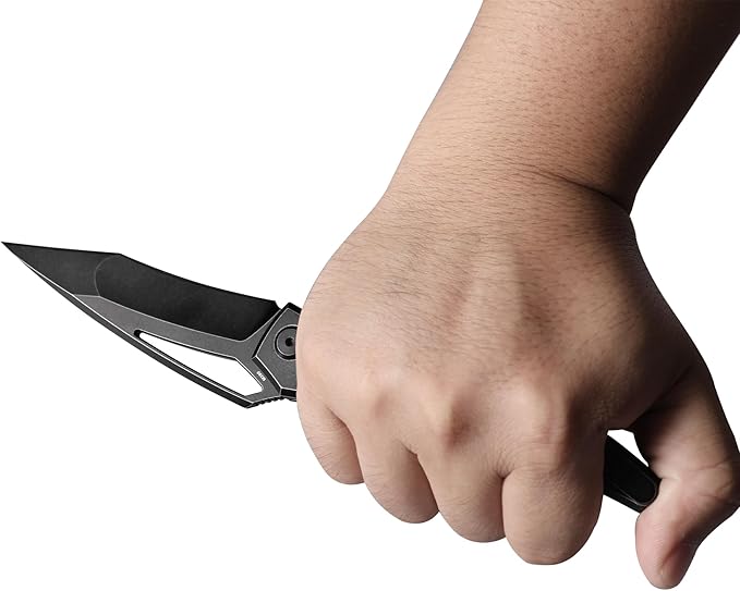 Knife Ripback Thumb Hole Knife,3.85" Stonewashed M390 Blade,4.84" Titanium Scale Handle Frame Lock Folding Knife,Reverse Grip Pikal Knife,4.63oz EDC Knife Pocketclip (Red)