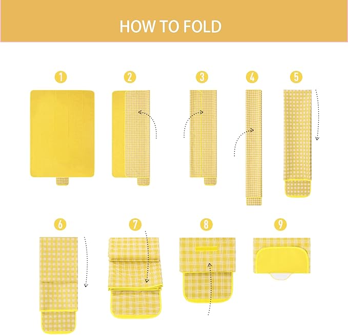 QWXNRG Outdoor Picnic Blanket, Foldable Waterproof Sand Mat, Extra Large Picnic Blanket 60" x 80" for Beach Camping Hiking Travel Outdoor Family Concerts - Yellow Striped
