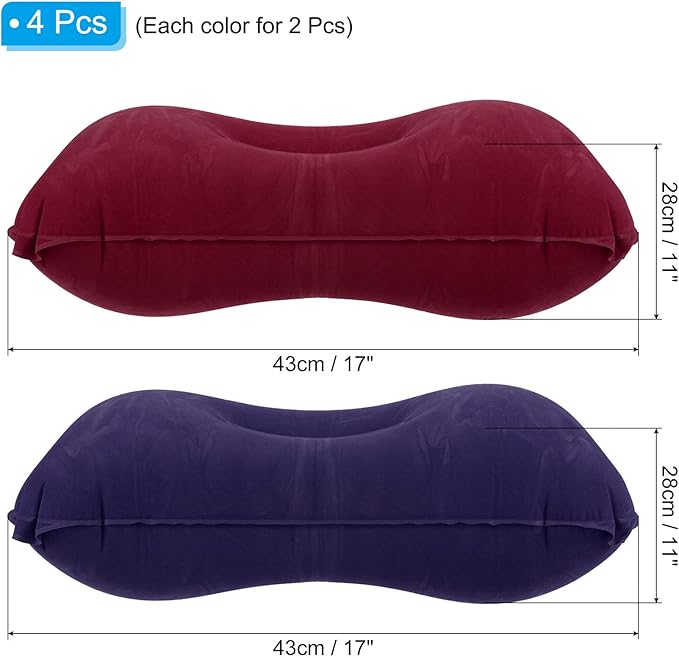 PATIKIL Inflatable Pillow, 4 Pack Squared Ultralight Camping Travel Pillow Desk Rest Neck Support for Hiking Backpacking Office, Dark Purple, Wine Red