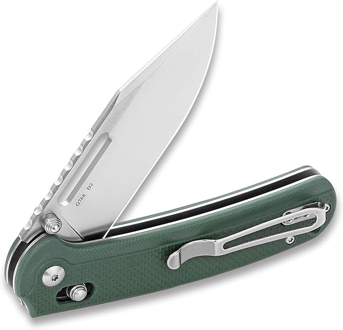 Ganzo G768-GB EDC Folding Pocket Knife Razor Sharp D2 Stainless Steel Blade G10 Handle with Clip Outdoor Foldable Pocket Knife Hunting Fishing Hiking Gear Best Gift for Men (Green)