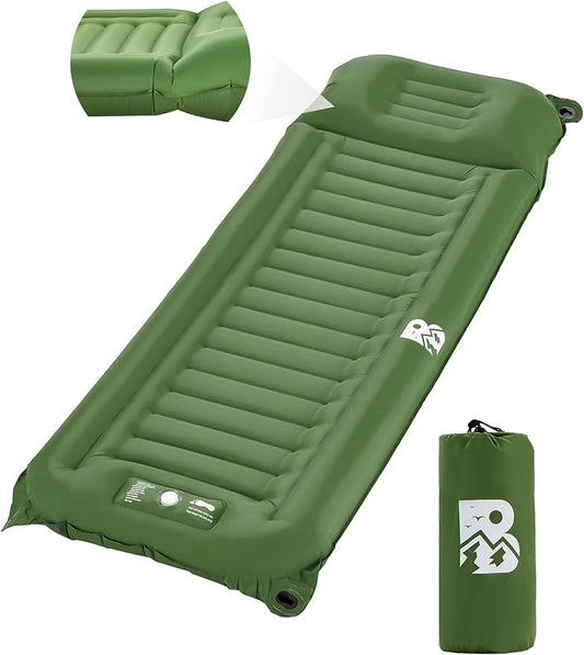 Sleeping Pad for Camping 6 Inches Thick Self Inflatable Ultra Lightweight Sleep Mat with Built-in Pillow ＆ Pump Compact for Backpacking Hiking Tent Travel w/Carrying Bag 77.5''LX27''W, Green