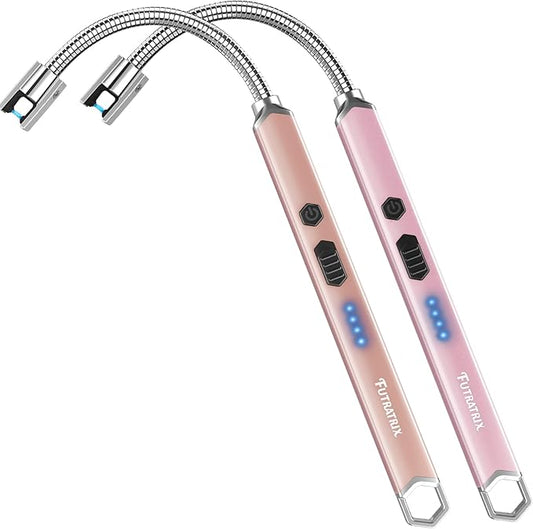Electronic Candle Lighter Arc Windproof Flameless USB Rechargeable Electric Lighter (2 Pack - Rose Gold&Pink)