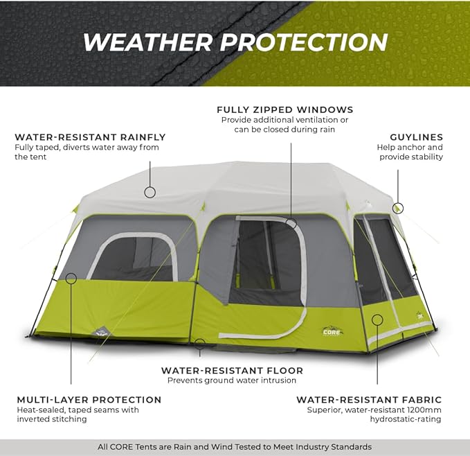 Core 9 Person Instant Cabin Tent - 14' x 9', Green (40008)