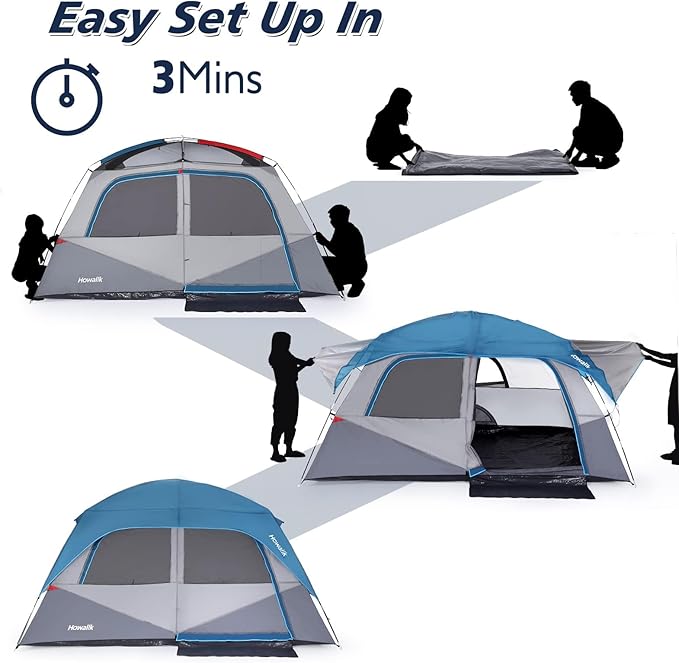 Camping Tent, Tent for Camping, Easy Set up Camping Tent for 6 Person Outdoor Traveling, Light Blue