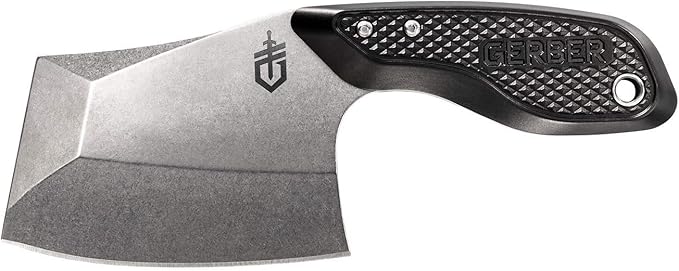Gerber Gear TRI-Tip, Mini Cleaver Fixed Blade Knife with Sheath, Black Handle [30-001693]