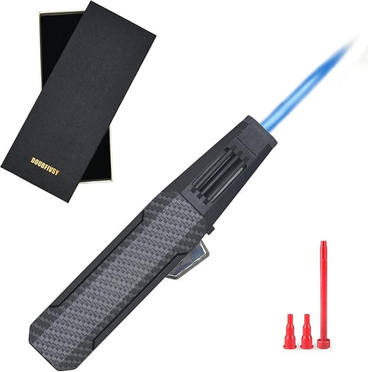 DOUBFIVSY Jet Torch Butane Lighter with Gift Box, Bright Fire Lighter Windproof Refillable Butane Lighter Adjustable Flame Lighters for Cigar Grill BBQ Camping (Butane Not Included) (Carbon Fiber)