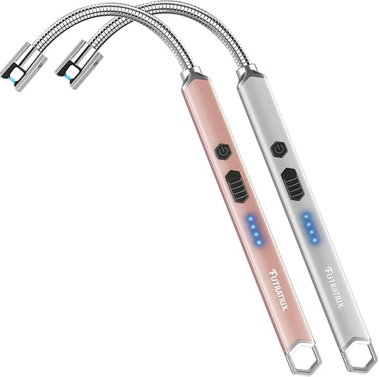 Electronic Candle Lighter Arc Windproof Flameless USB Rechargeable Electric Lighter (2 Pack - Rose Gold&Silver)