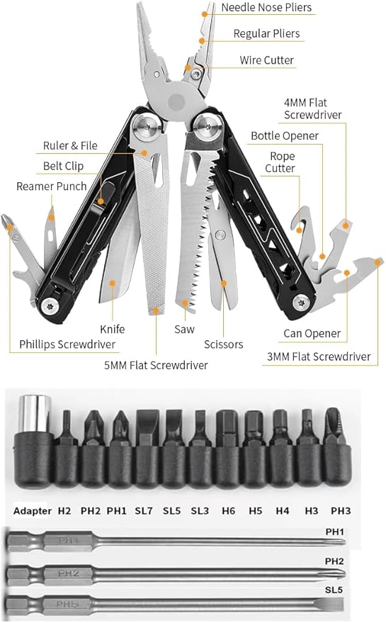 Multitool Pliers, Premium Multi Tool Pliers Pocket Knife Scissors Replaceable Wire Cutter Screwdriver, Foldable Multitools Knife with Clip Safety Locking for Camping Hiking Survival Gifts Men
