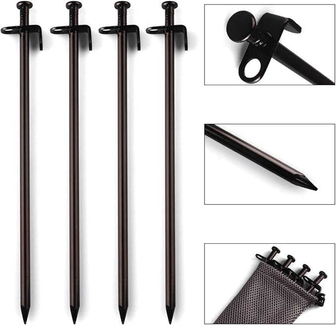 Heavy Duty Steel Tent Stakes - Tarp Pegs Camping Stakes for Outdoor Camping Canopy and tarp, 12 inch 10PC Pack