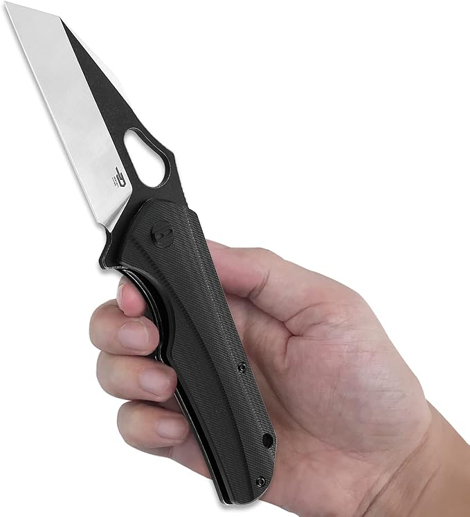 BESTECH KNIVES Pocket Folder Folding Knife: 3.47" D2 Steel Satin+Balck Reverse Tanto Blade, G10 Scales, Flipper, Liner Lock, EDC Steel Clip, BG36A (Black)
