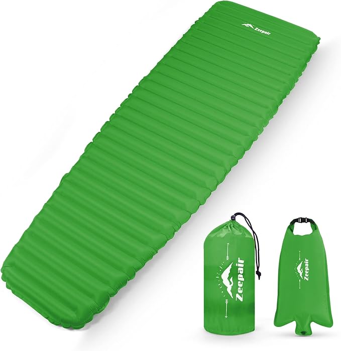 Sleeping Pad for Camping - Ultralight Inflatable Sleeping Mat for Camping Backpacking Hiking Tent Traveling - Portable Compact Lightweight Waterproof Air Mattress with Inflating Bag - Green