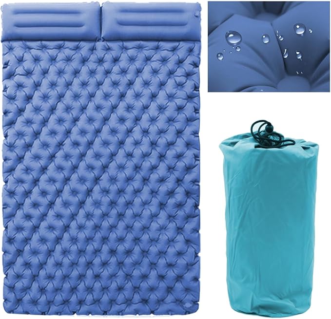 Double Sleeping Pad for Camping, Extra Thickness Inflatable Sleeping Mat with Pillow Built-in Pump, Inflatable & Compact Camping Hiking Traveling