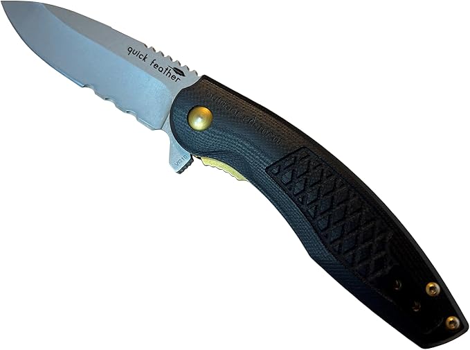 Quick Feather - The VG-10 Folding EDC Knife with Ultra Smooth Sealed Ball Bearing Flipper Action - Durable G10 Scales and New Custom Design Easy Sharpen Serrations