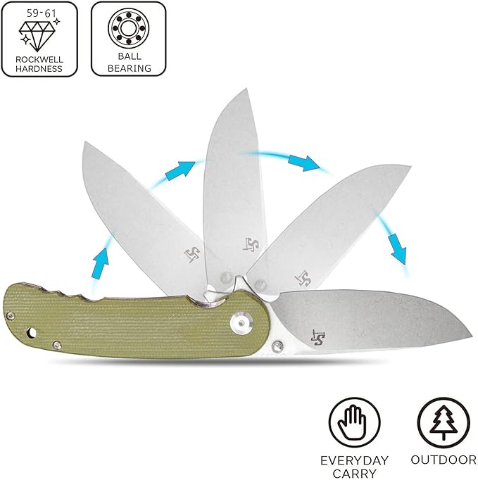 Sitivien ST106 Folding Knife, D2 Blade and Micarta Handle Flipper Pocket Knife, EDC Tool Knife for Outdoor Camping Hiking Survival(Army Green) …