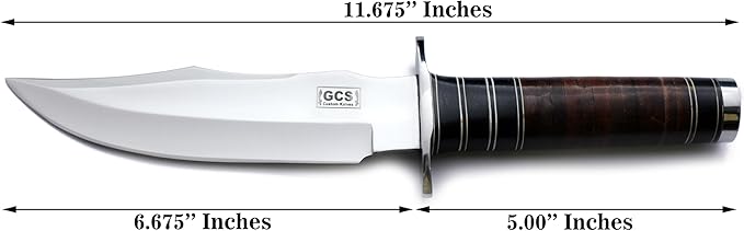 GCS Custom Handmade Stacked Leather Handle Bowie Survival Tactical Gear Hunting Knife D2 Tool Steel Buffalo Hide Sheath GCS145