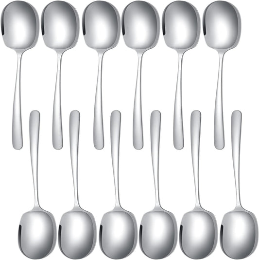 12 Pcs Stainless Steel Serving Spoons Set for Buffet, 8.3 Inches Large Serving Utensils Dishwasher Safe Metal Polished Buffet Spoons for Food Cooking Catering Kitchen Banquet Restaurant Home