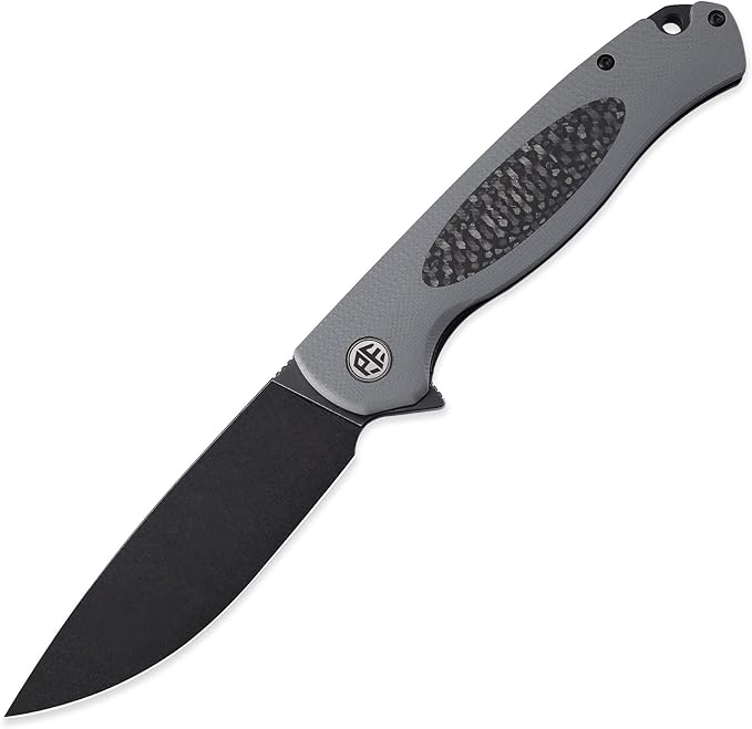 Petrified fish PFB03 Stamp Pocket Knife, 3.58" D2 Black Stonewashed Blade, 4.79 oz G10 Handle Flipper Liner lock Folding Knife (Gray & Black Stonewashed)