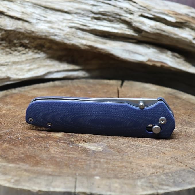 WHISKEY BENT HAT CO. Catch Pin Lock Folding Pocket Knife w/Clip Drop Point Blade Thumbstud Opening 440C Stainless Steel (Naval, 4.5" - Closed Length)