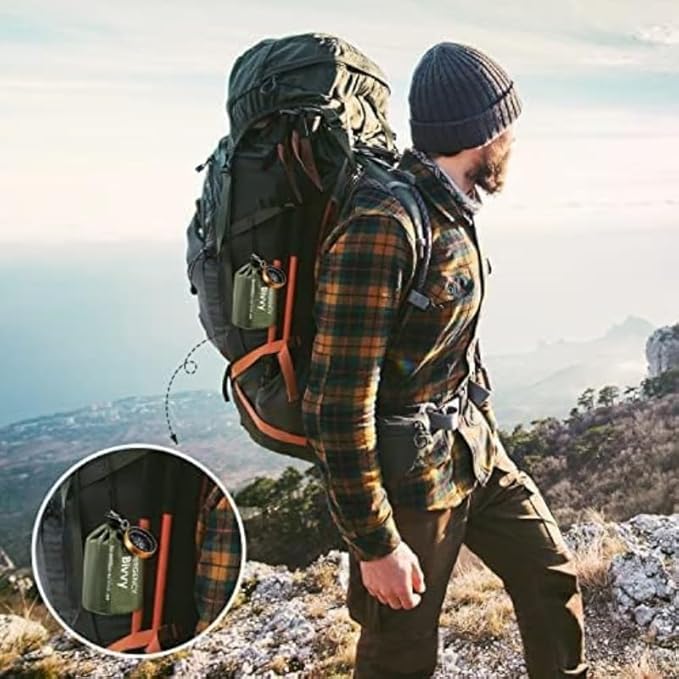 Emergency Sleeping Bag, 2 Pack Portable Thermal Bivy Sack, Waterproof Lightweight Emergency Blanket Survival Gear with Compass and Whistle for Camping Hiking Outdoor Adventure