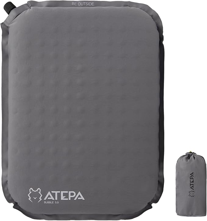 ATEPA Inflatable Seat Cushion Lightweight Self-Inflatable Memory Foam Seat Cushion for Stadium Airplane Trevel, Waterproof Portable Seat Cushion Best for Backpacking Camping Chair Pad, Grey