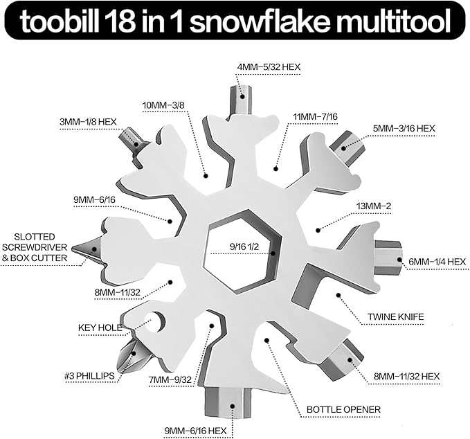 Stocking Stuffers for Men Gifts, 18 in 1 Snowflake Multitool, Christmas Gifts, Birthday Gifts for Men Grandpa Dad, Cool Gadgets (silver)