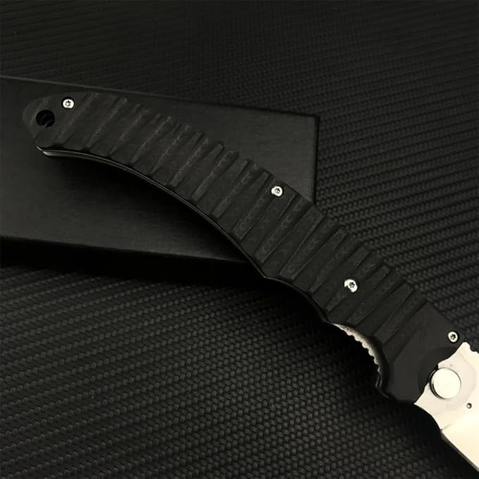 HUAAO 12 INCH Russian Avatar Folding Knife for Men,D2 Blade Black G10 Handles Tactical Survival Gear Saber Knives,Safety Liner Lock,Flipper Assisted Outdoor Camping Tool (White blade)
