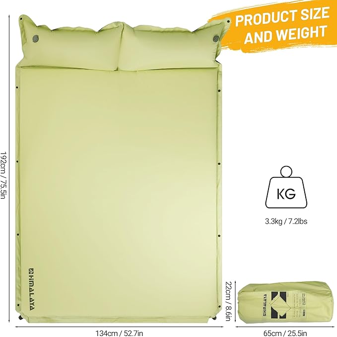 Lightweight Camping Sleeping Pad Inflatable Sleeping Mat Compact Camping Air Mattress with Pillow 2 Person Backpacking Foam Sleeping Pad