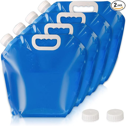 Hakkin Collapsible Water Container Bag 4 Pcs 10L/(2.6 Gallon), No-Leak Freezable Portable BPA Free Food Grade Plastic Storage Jug for Camping, Hiking, Travel, Emergency Survival Kit Bonus 2 Pcs Caps
