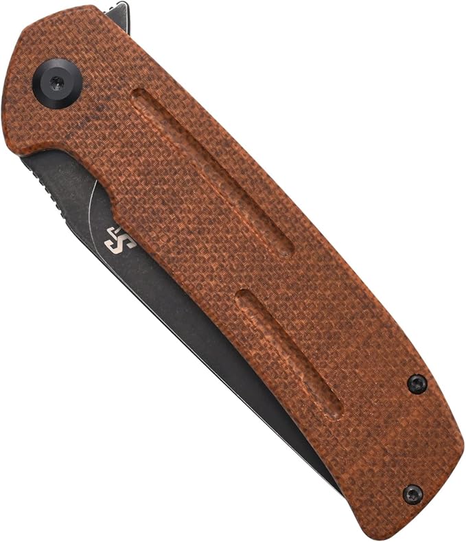 Sitivien ST133 Folding Knife,D2 Blade,Micarta Handle EDC Tool Knife for Outdoor Camping Hiking(Brown)