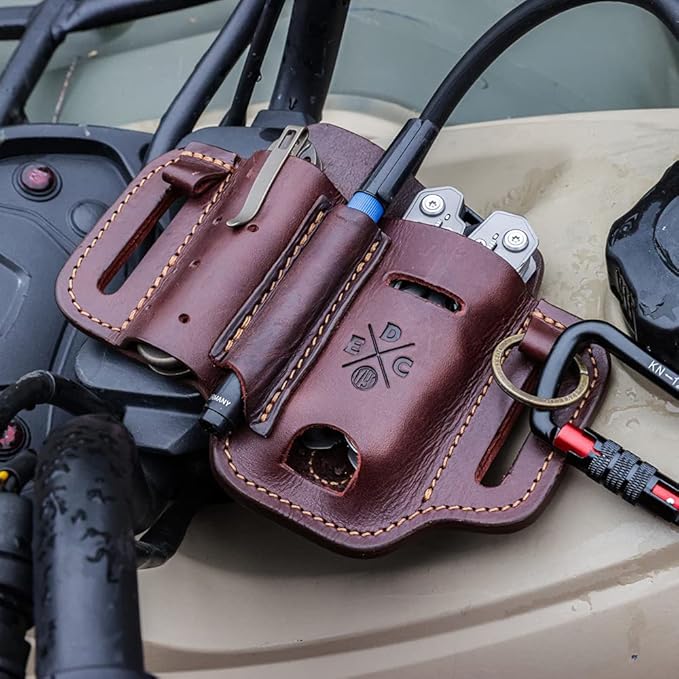 Multitool Sheath, Leather EDC Organizer, Belt Pouch Fits Multitool, Knife, Pen, Keys - Compatible with Heavy Duty Leatherman, Gerber, SOG Multitools