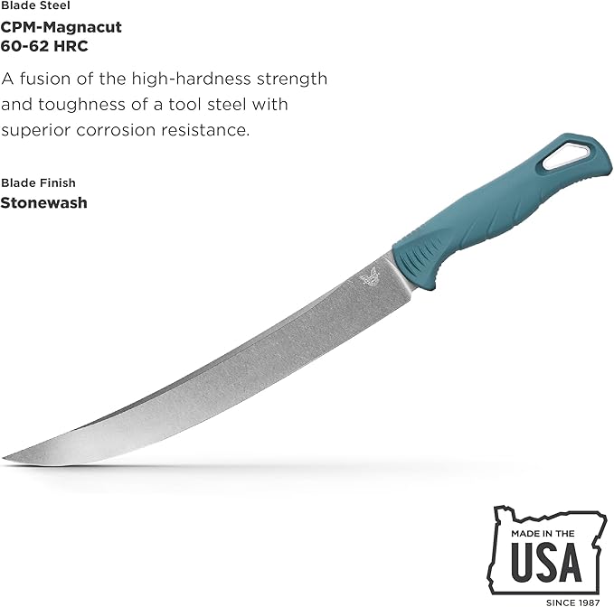 Benchmade - Fishcrafter 18020 Outdoor Knife with Depth Blue Santoprene Handle and 9" Trailing Point Blade (18020)