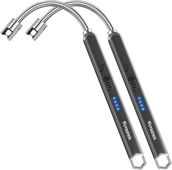 Electronic Candle Lighter Arc Windproof Flameless USB Rechargeable Electric Lighter (2 Pack - Black)