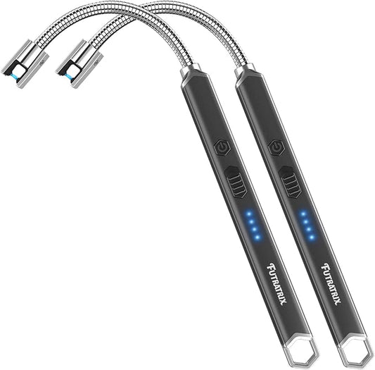 Electronic Candle Lighter Arc Windproof Flameless USB Rechargeable Electric Lighter (2 Pack - Black)