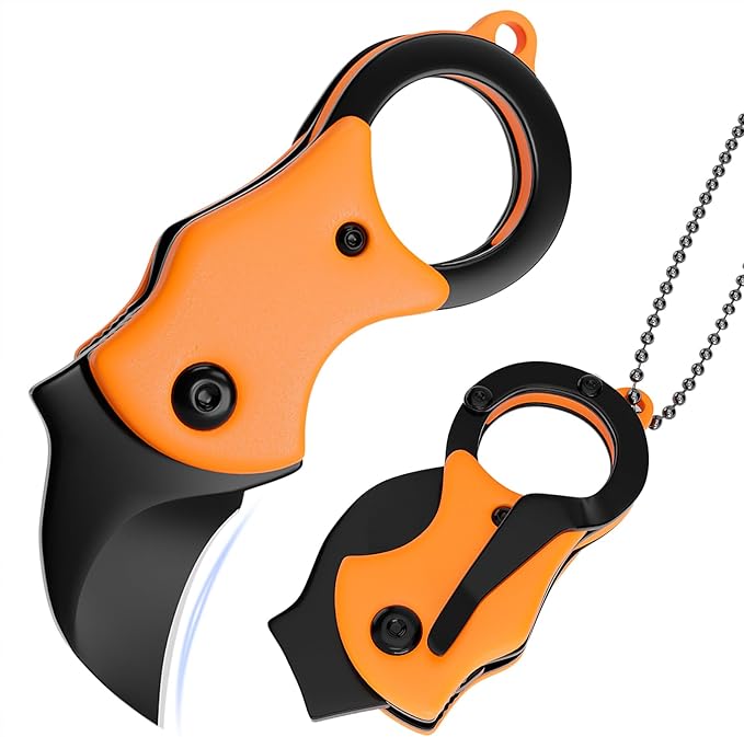Mini Pocket Knife Neck Knife Cute Box Cutter - 3.3 Inch EDC Small Folding Knife Necklace, Stocking Stuffers Gifts for Men and Women (Orange)