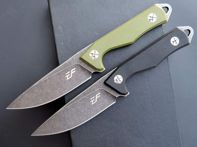 Eafengrow EF107 Fixed Blade Knife D2 Steel Blade Black Knife with Kydex Sheath G10 Handle Compact Outdoor Field Utility Knife(Green)