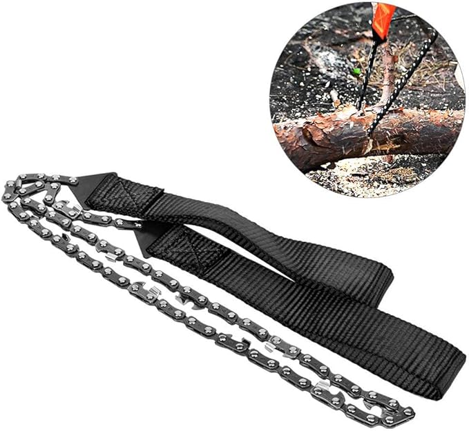 Manual Portable Folding Hand Chainsaw Gear Outdoor Kits for Camping Hiking Survival (Black)