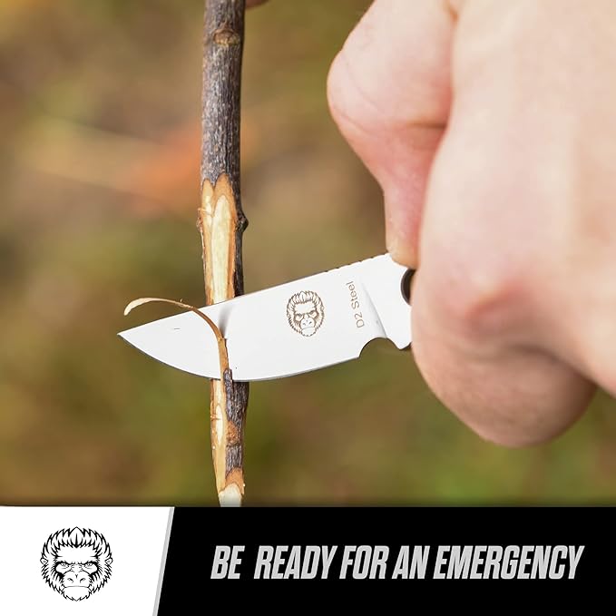 Holtzman's Gorilla Survival 'Scalpel' Fixed Blade Utility Knife with D2 Sheath, Belt Clip (Silver)