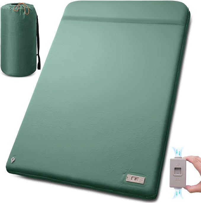 Double Self Inflating Sleeping Pad with Electric Pump, 3.14" Thick Memory Foam Camping Mattress 2 Person w/Pillow, Easy Inflate&Deflate, Outdoor Camping Mat for Rooftop Tent Car Truck Van