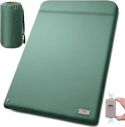 Double Self Inflating Sleeping Pad with Electric Pump, 3.14" Thick Memory Foam Camping Mattress 2 Person w/Pillow, Easy Inflate&Deflate, Outdoor Camping Mat for Rooftop Tent Car Truck Van