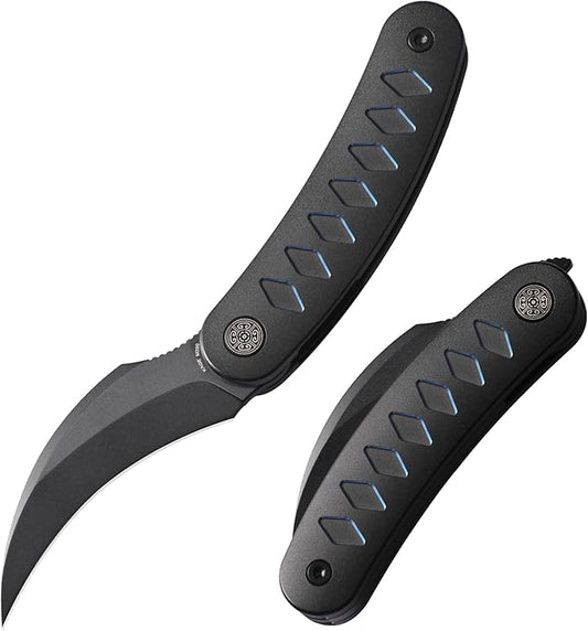 Knife Kage-C03 Front Flipper Knife,2.52" M390 Stonewashed Blade Pocket Knife,3.39" 6AL4V Titanium Handle,Ceramic Ball Bearing with Liner Lock,Outdoor Folding Knife (Blue)