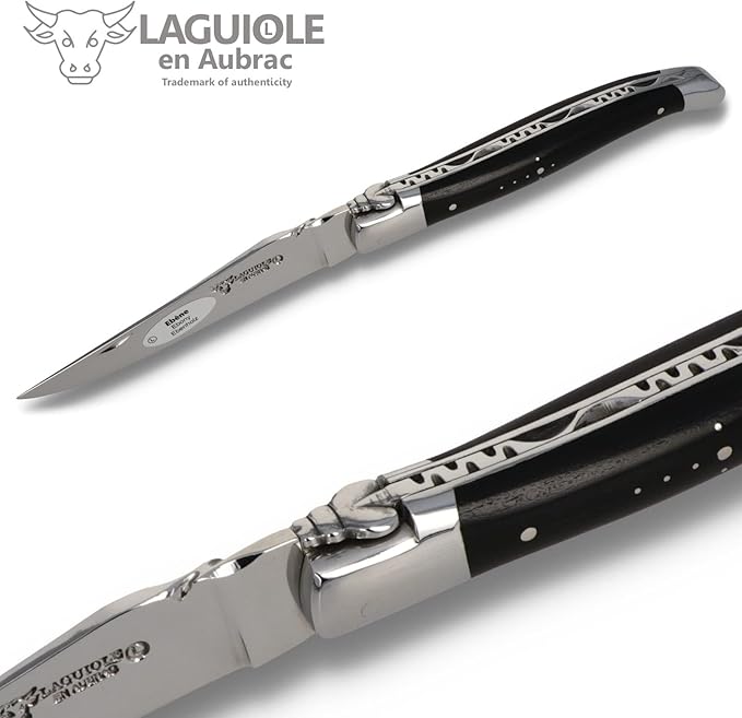 Laguiole en Aubrac Handmade Knife 12 cm L0212EBIF Ebony Handle, Blade and bolsters Stainless Steel Shiny