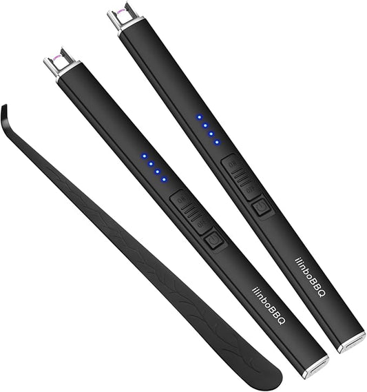 Electric Lighter 2 Black Pack Candle Lighter USB Lighter with Upgraded LED Battery Display Safety Switch Rechargeable Flameless Plasma Windproof Pocket Size for Candle Cooking Fireworks