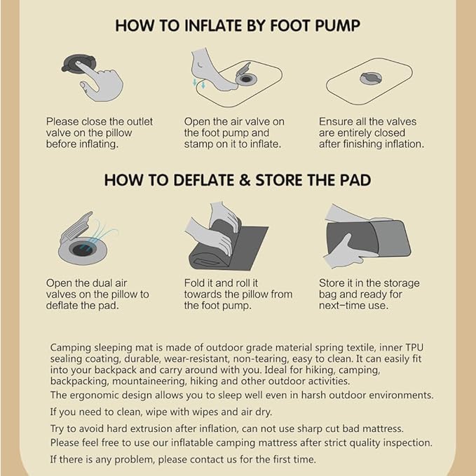 Double Sleeping Pad for Camping, Extra Thickness Inflatable Sleeping Mat with Pillow Built-in Pump, Inflatable & Compact Camping Hiking Traveling