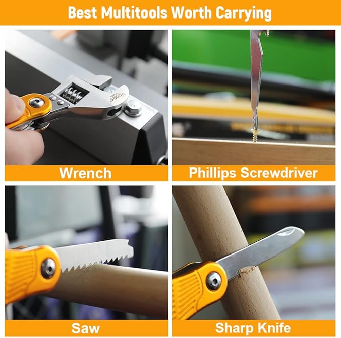 Hoteche MultiTool 7-in-1 Multi-Function Aluminum Handle Adjustable Wrench with Stainless Steel File, Saw, Screwdriver, Bottle Opener, Pocket Knife l for DIY, Outdoor and Household Repairs