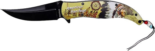Folding Pocket Knife, 5 inch Stainless Steel Blade Pocket Knife With American celebration dreamcatcher Imprinted| American Heritage Collection| With Pocketclip For Camping, Fishing, Hiking, Gifts For Father, Husband