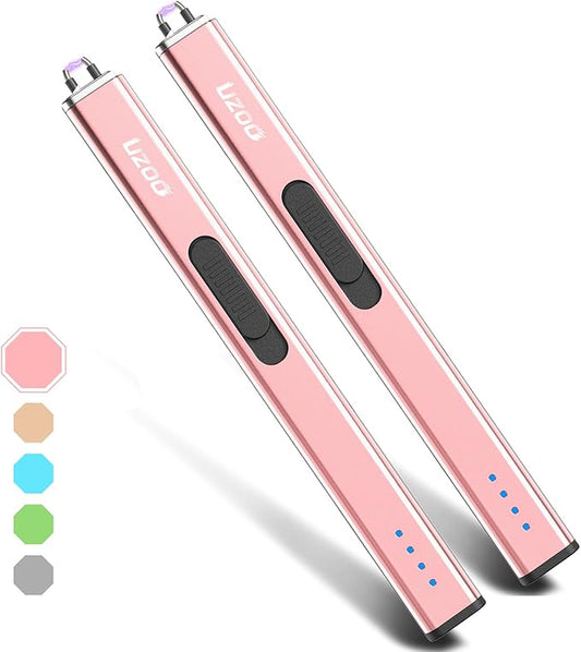 Candle Lighter, Upgraded USB Electric Lighter, Rechargeable Arc Lighter with LED Display, 360° Flexible Neck Flameless Grill Long Lighters for Candle Aromatherapy Camping BBQ Gas Stoves (Rose Gold)