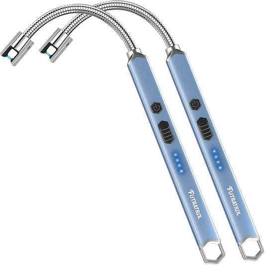 Electronic Candle Lighter Arc Windproof Flameless USB Rechargeable Electric Lighter (2 Pack - Blue)