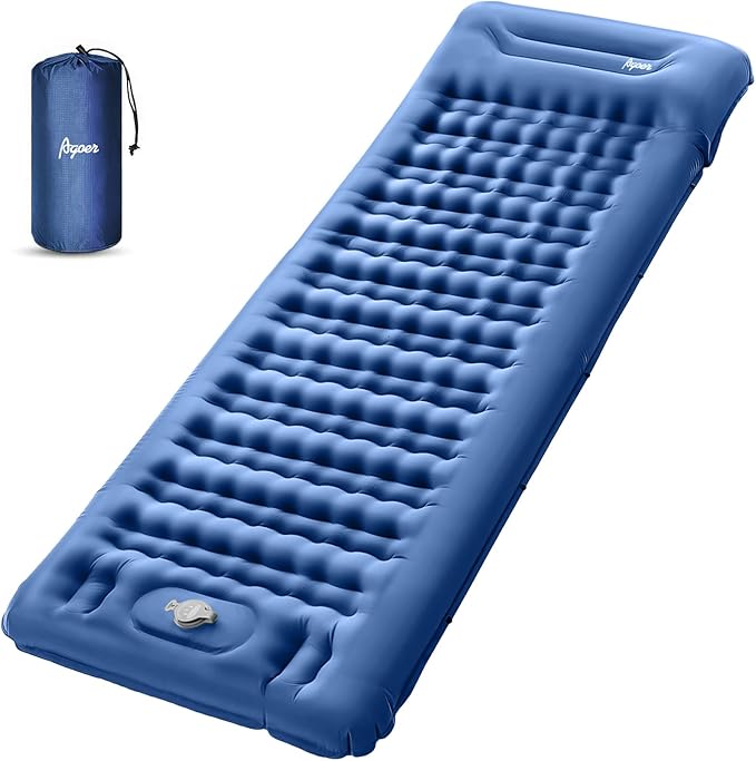 Super Thick Camping Sleeping Pads 76.7 x 26 x 5 Inflatable Sleeping Mat with Pillow Built-in Pump,Ultralight & Portable Backpacking Sleeping Pad with Carry Bag for Camping Hiking,Blue